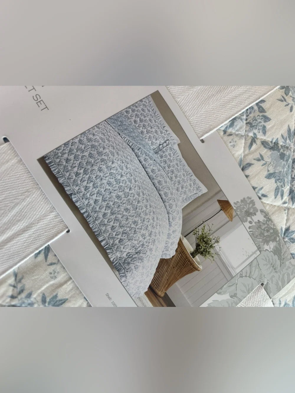 Shabby Chic Light Blue Floral Reversible Quilt Set